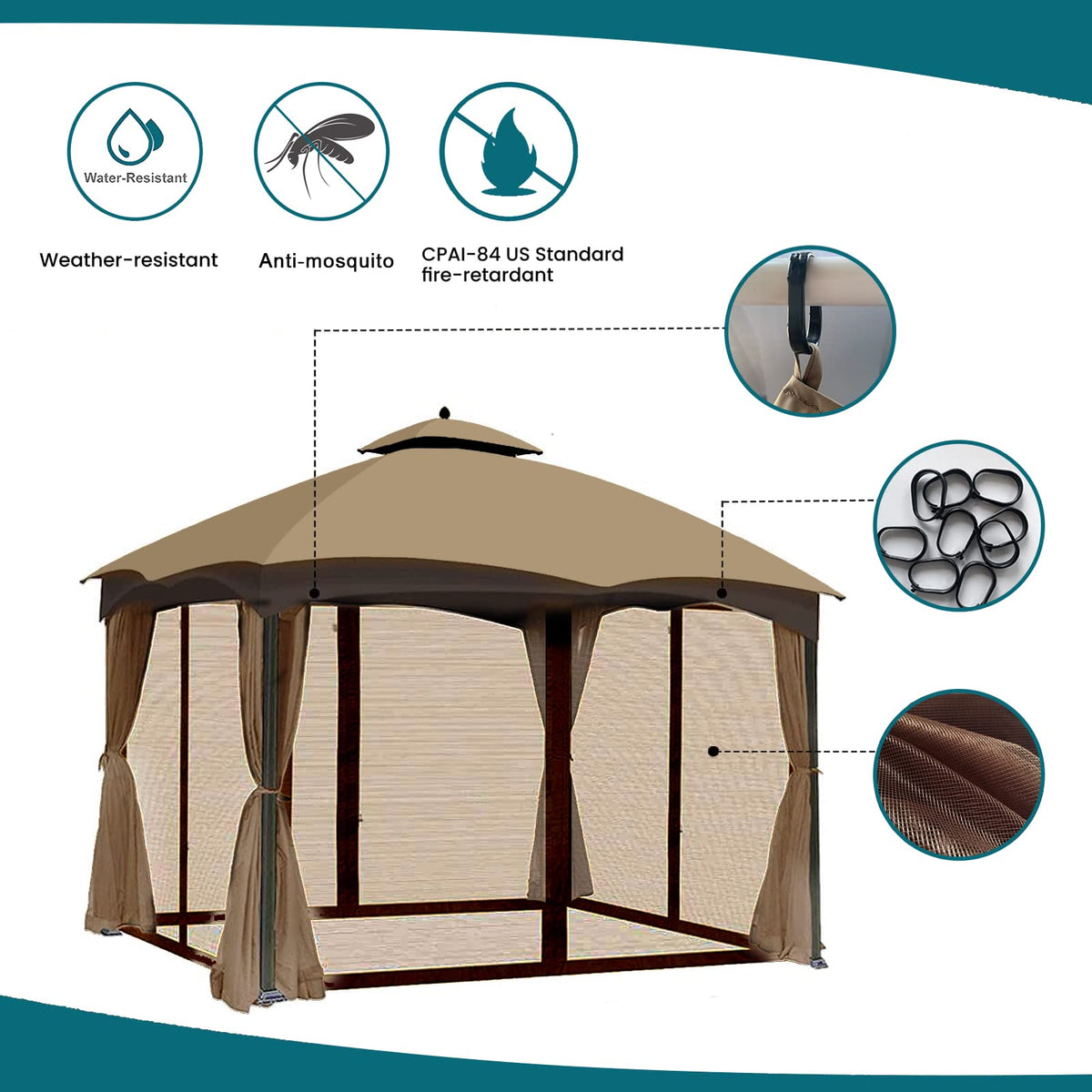 Brown 4-Panel Mosquito Netting V754577