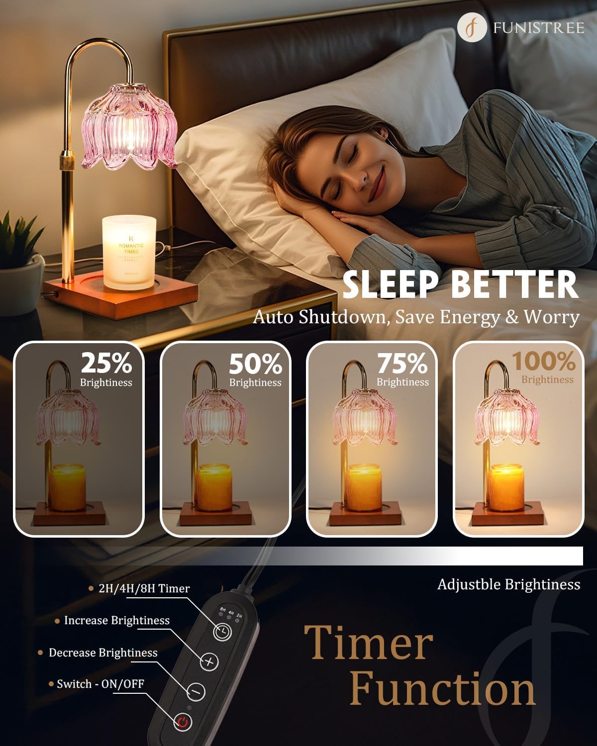 Pink Candle Warmer Lamp with Timer & Dimmer I4584