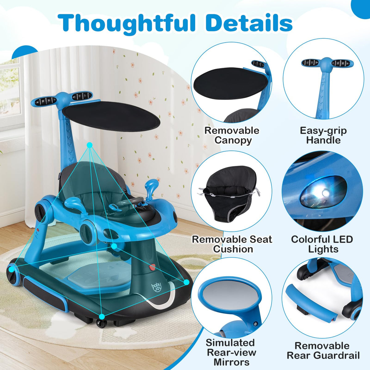 Foldable Adjustable Baby Walker with Wheels F7877