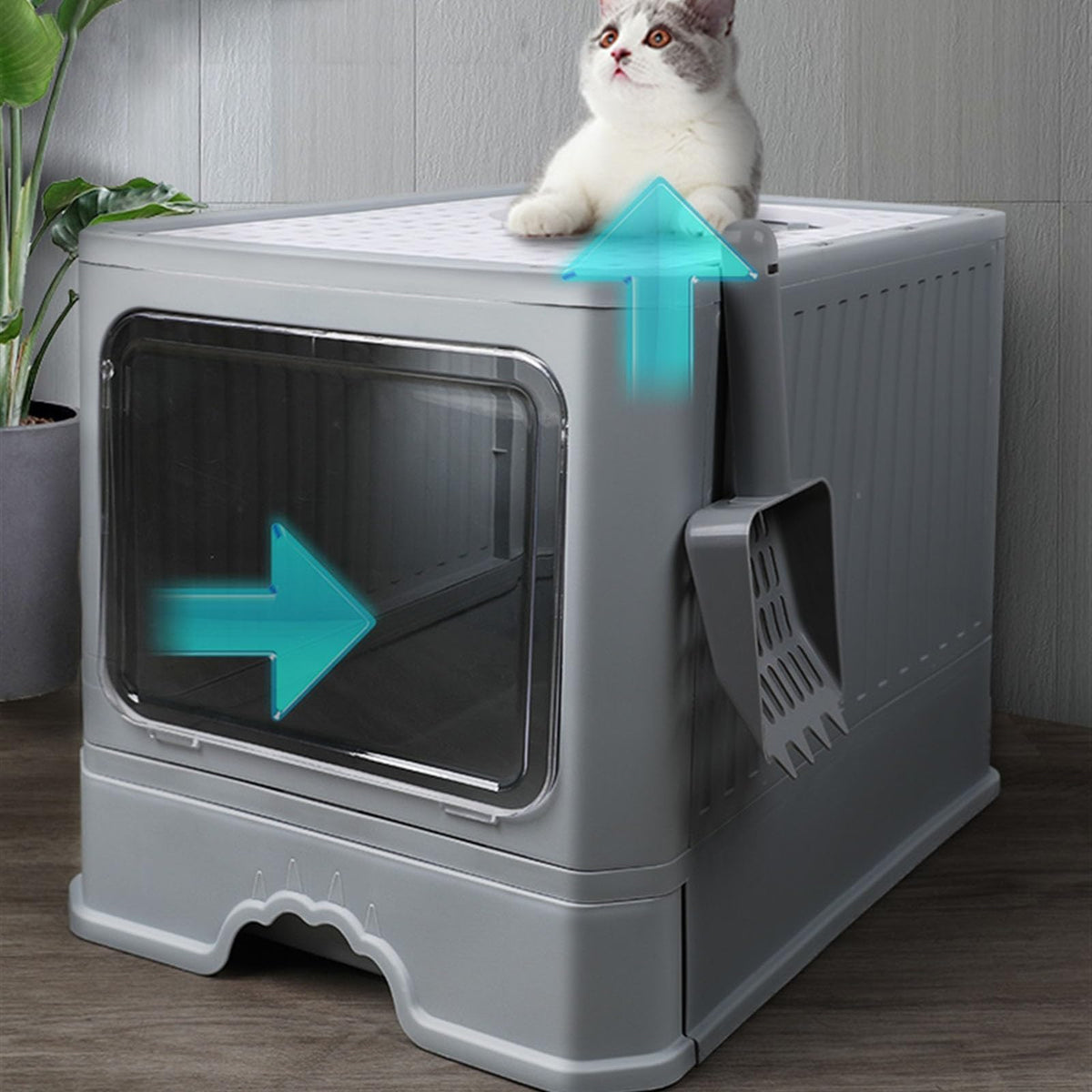 Foldable Enclosed Cat Litter Box with Lid F896