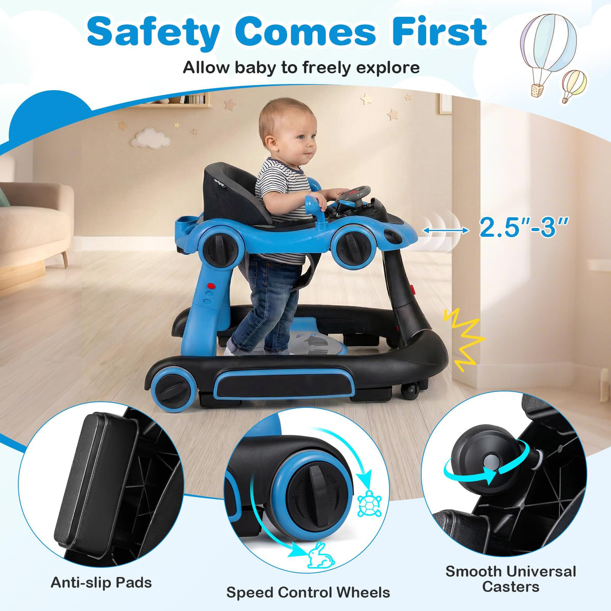 Foldable Adjustable Baby Walker with Wheels F7877