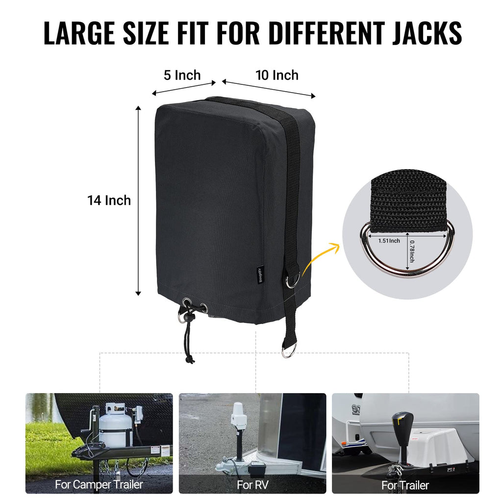 Black 600D RV Electric Tongue Jack Cover with D Rings L9332