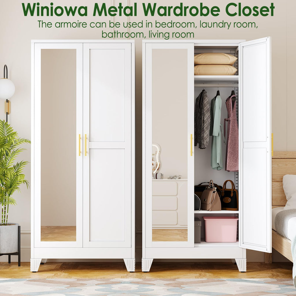 Metal Armoire Wardrobe Closet with Mirror Z29157
