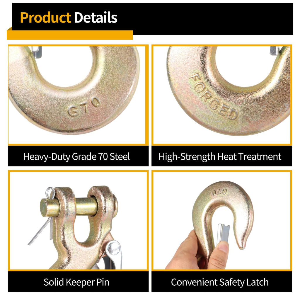 4-Pack 3/8-Inch Grade 70 Forged Steel Clevis Slip Hooks 18,000 Lbs Capacity U85694