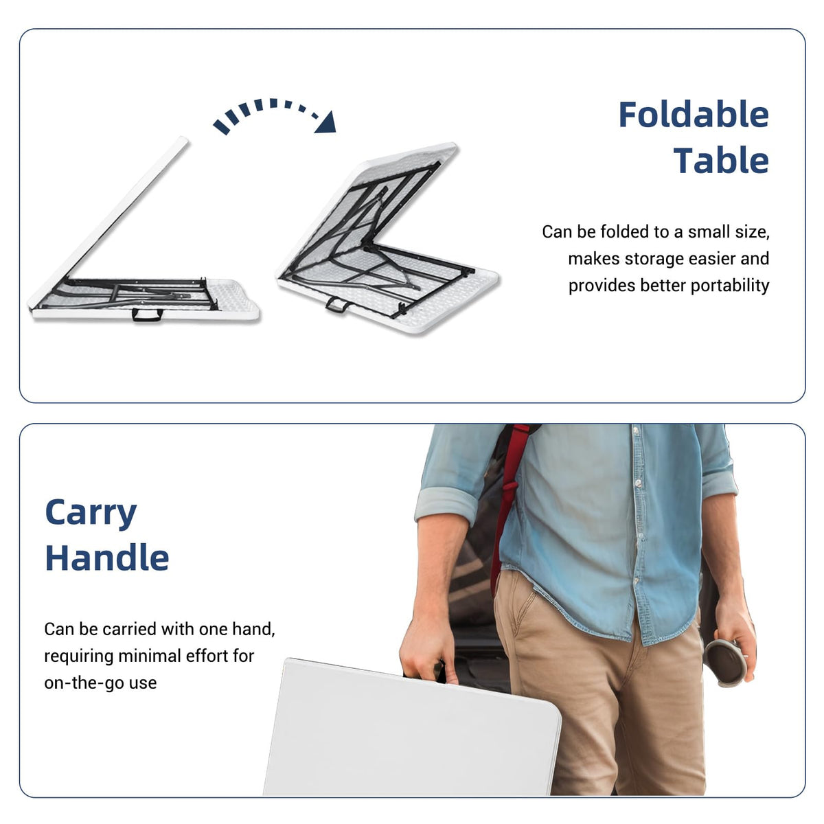 6ft Heavy Duty Foldable Plastic Table with Carrying Handle S8071