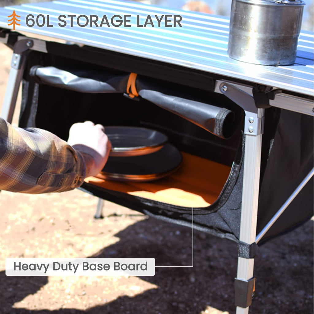 Adjustable Height Folding Camping Table with Storage U587872