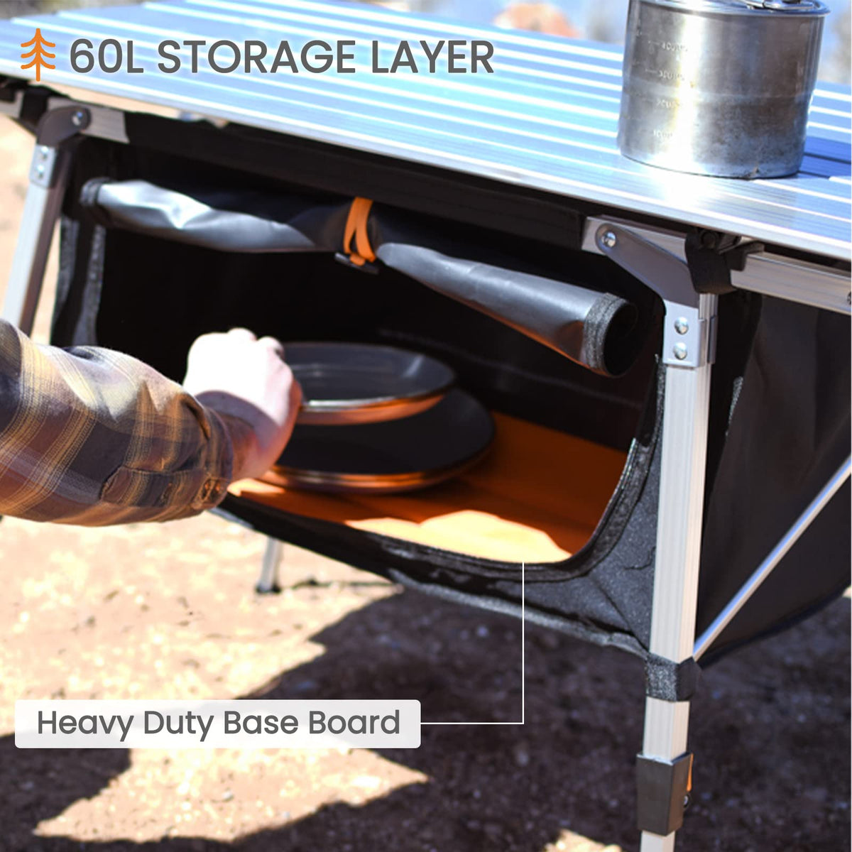 Adjustable Height Folding Camping Table with Storage U587872