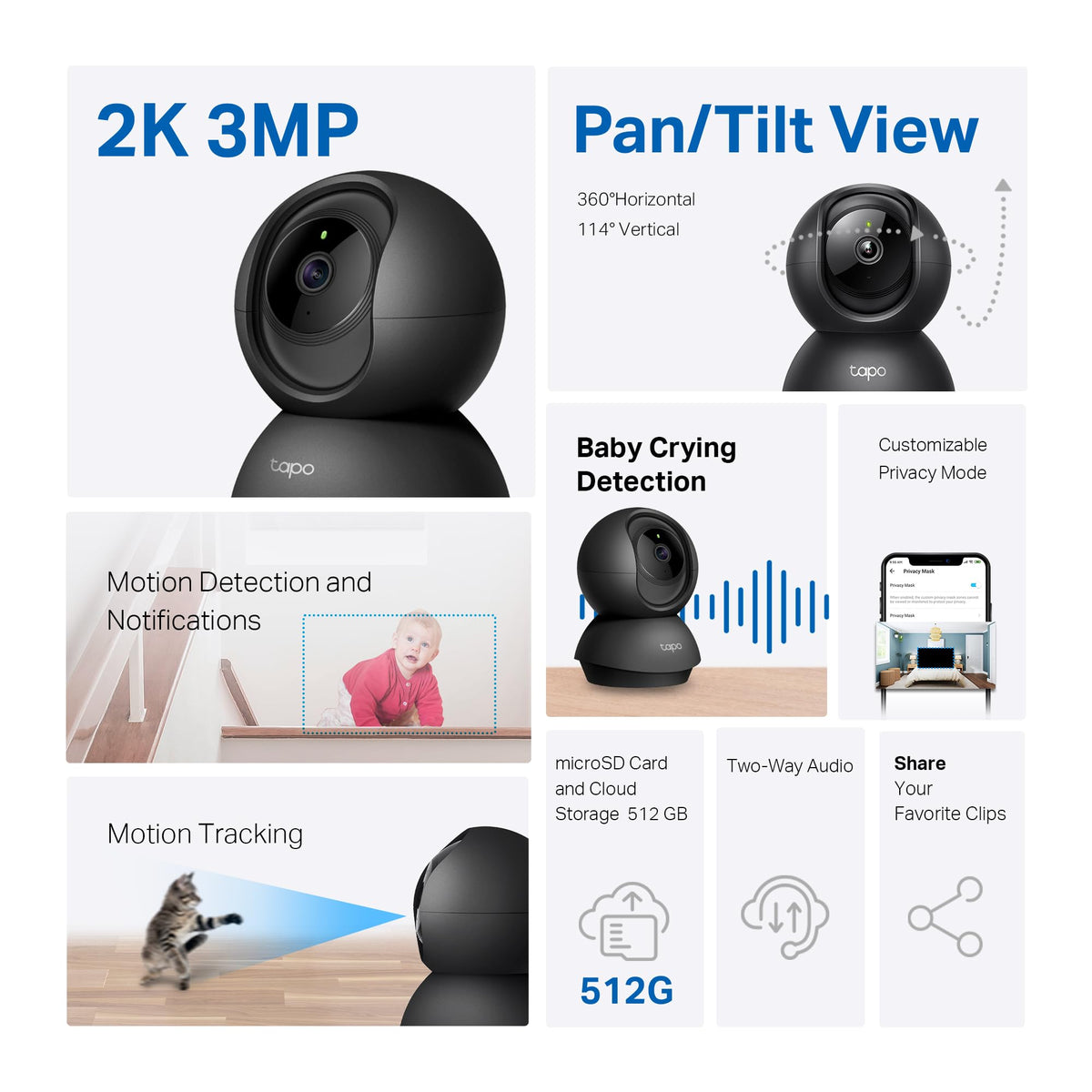 2K Pan Tilt Security Camera 2-Pack Y225