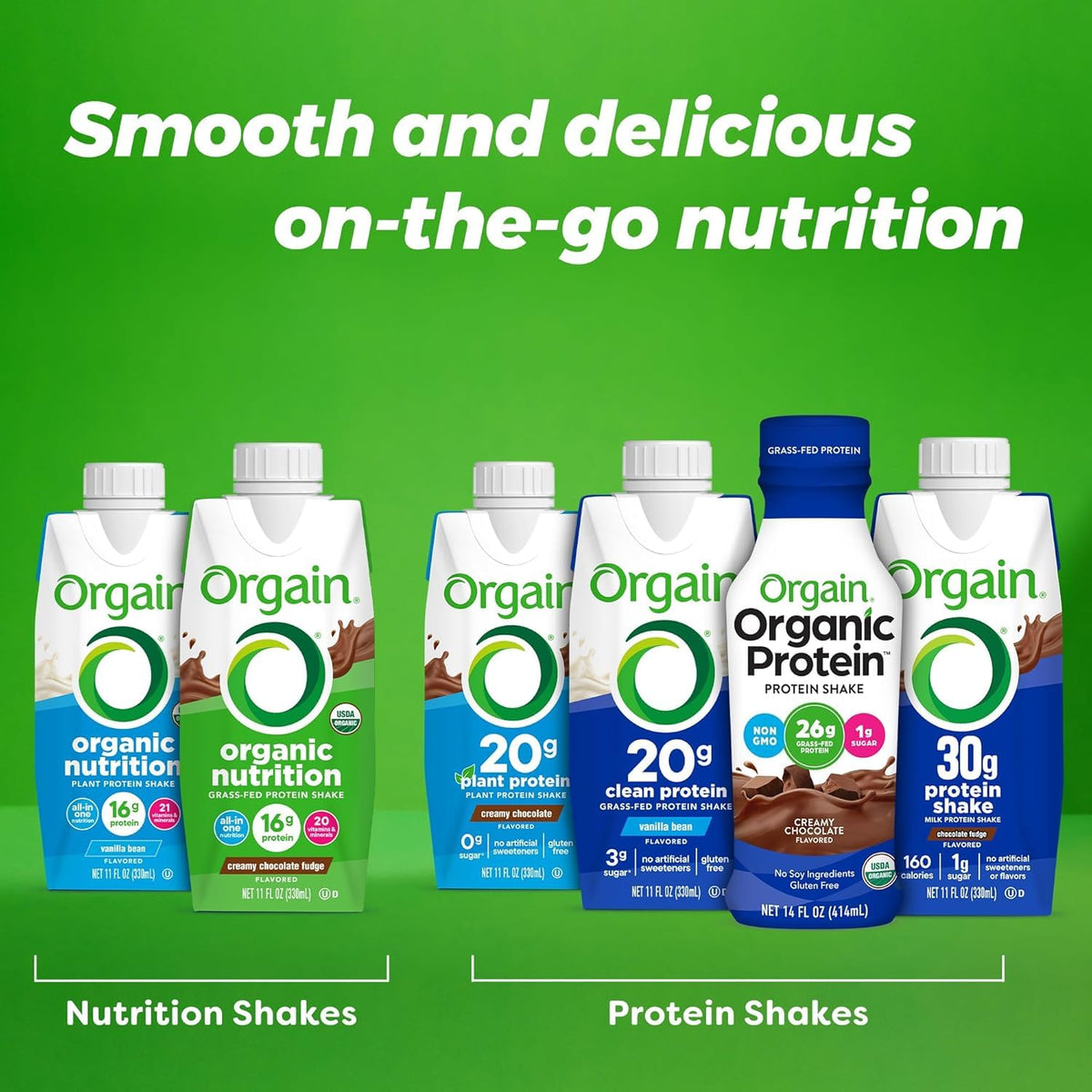 Organic Vegan Protein Shake Smooth Chocolate & Vanilla Bean 16g 11 Fl Oz Z923