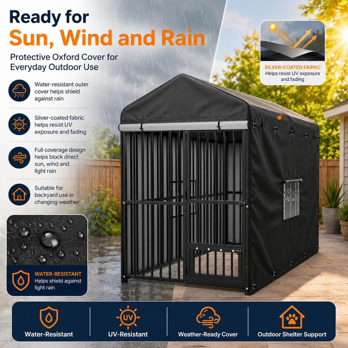 8x4 FT Heavy Duty Outdoor Dog Kennel with Full Cover R2129