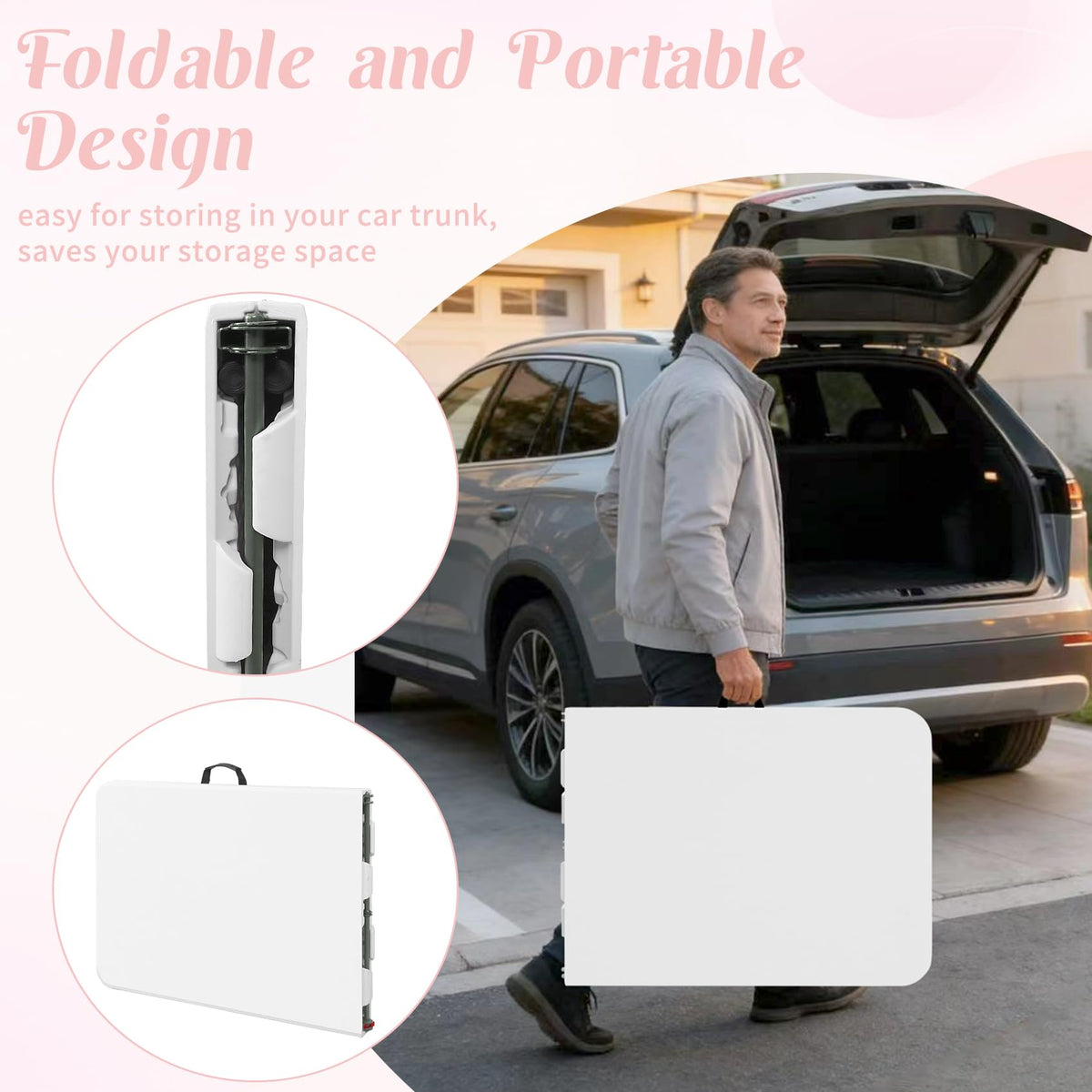 2 Pack 6 Feet Portable Folding Table White Plastic W603545