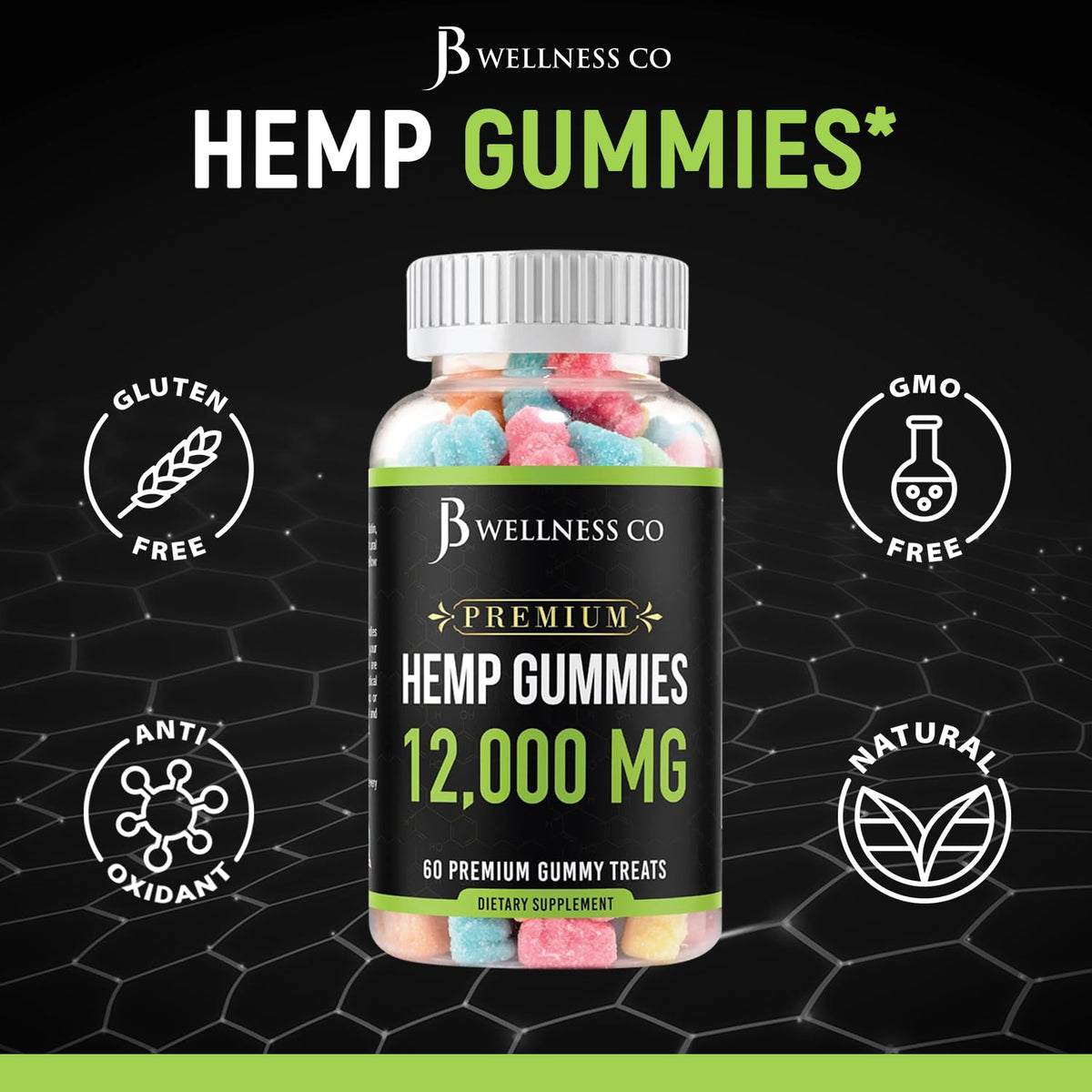 Hemp Gummies 12,000 Vitamins & Omega 3,6,9 120 Count J157