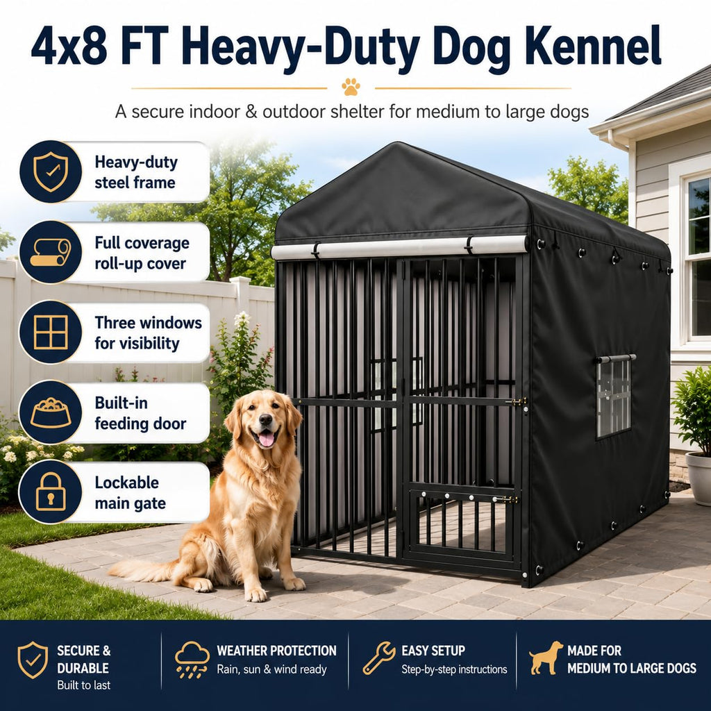 8x4 FT Heavy Duty Outdoor Dog Kennel with Full Cover R2129