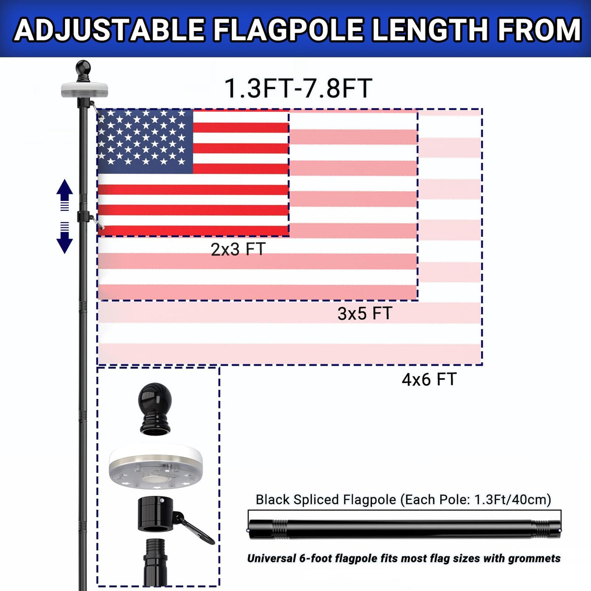 7FT Flag Pole Kit with Solar Light N846