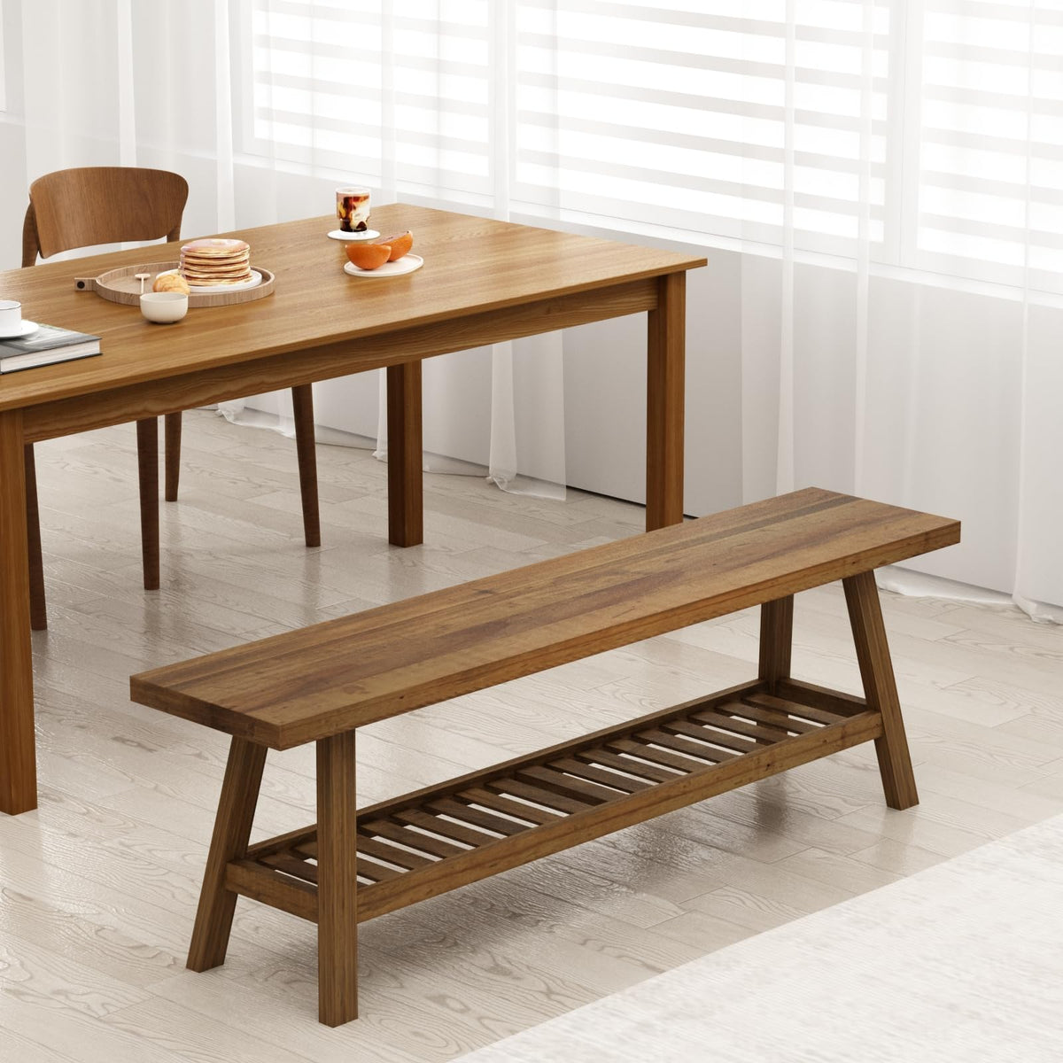 Solid Wood Bench with Storage Shelf P776192