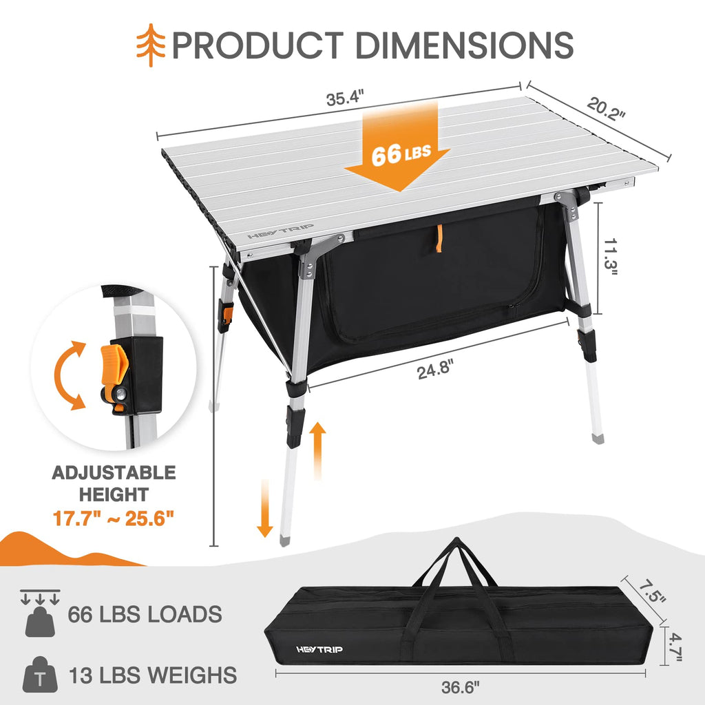 Adjustable Height Folding Camping Table with Storage U587872