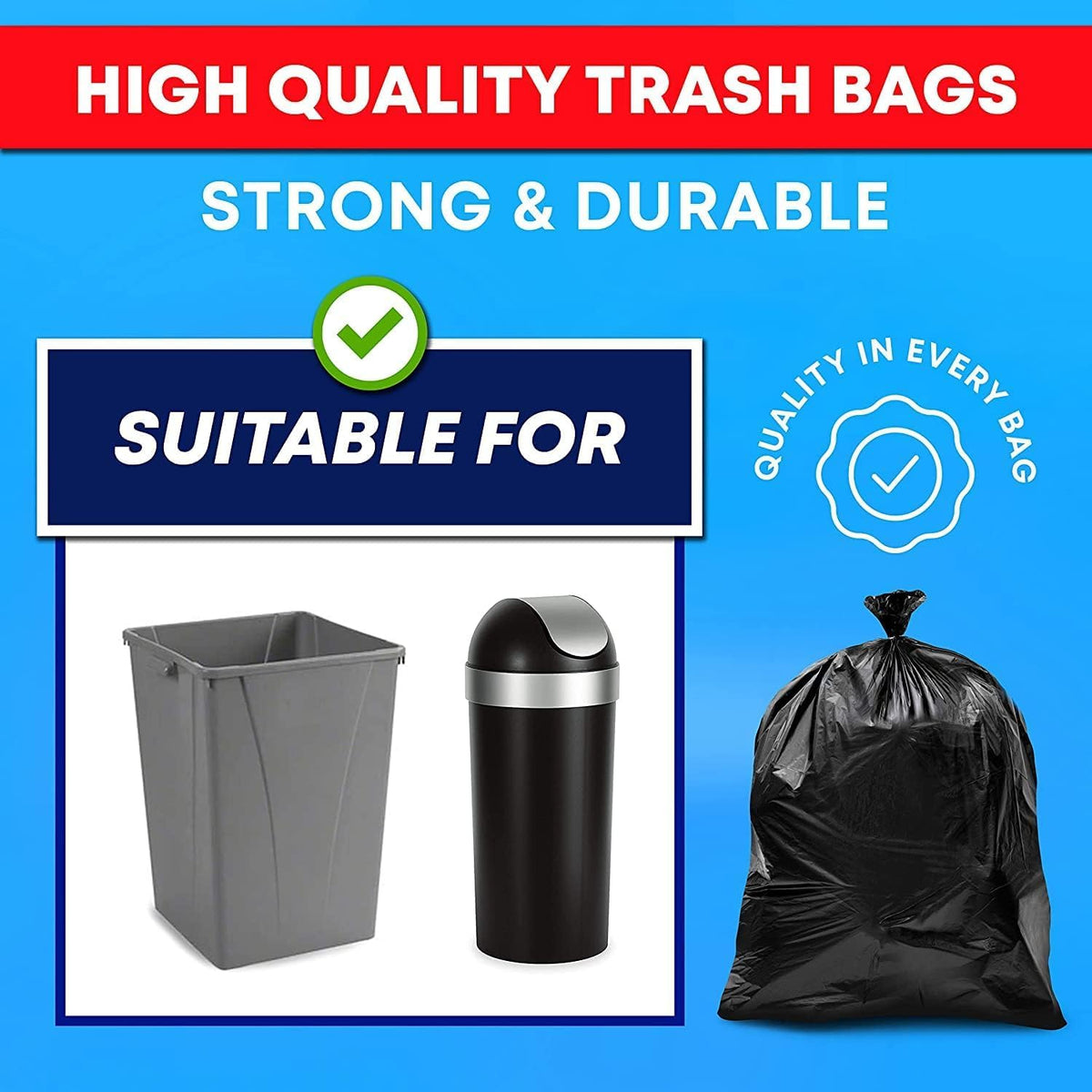 33 Gallon Heavy Duty Trash Bags 110 Count Black Can Liners S5707