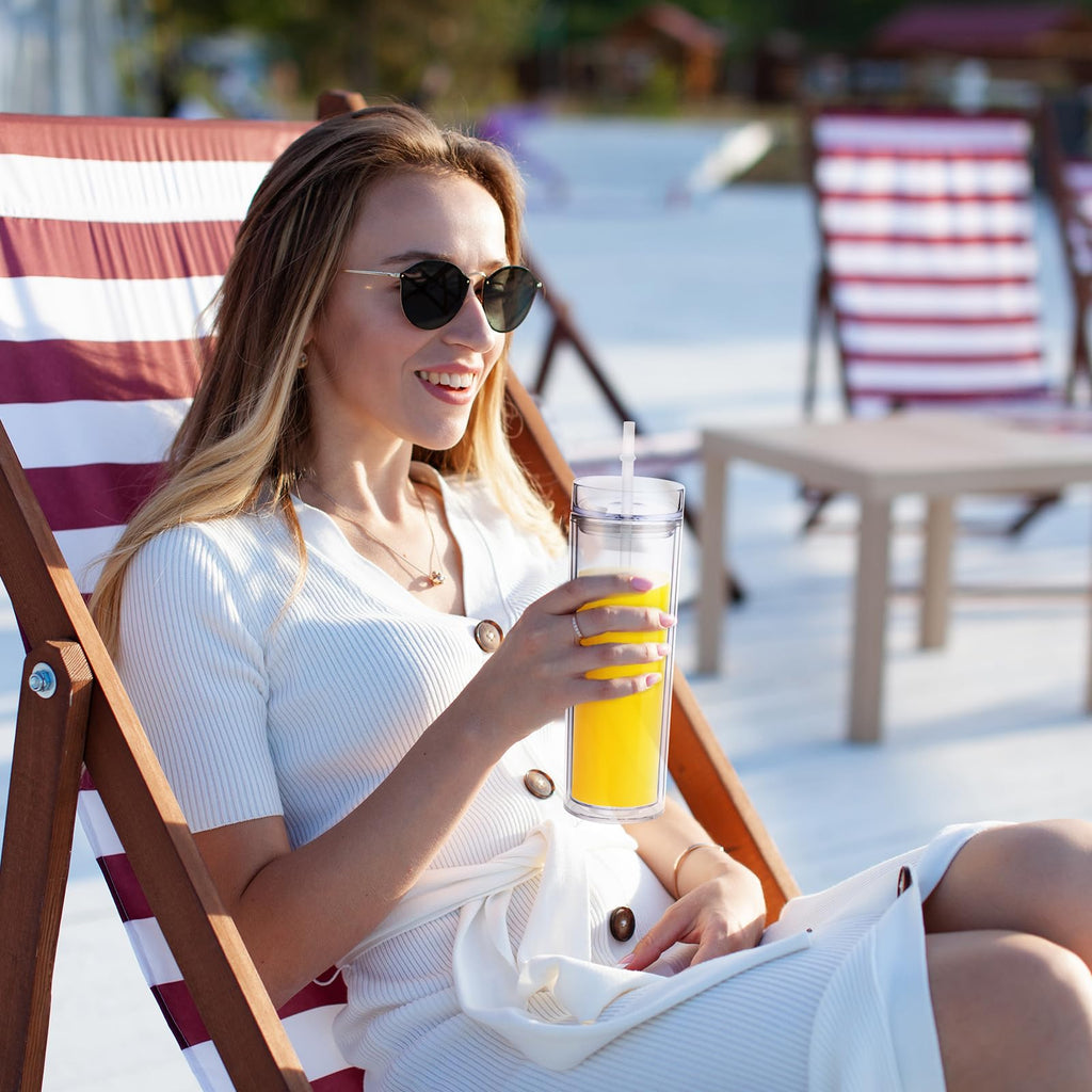 20oz Double Wall Plastic Tumbler with Lid and Straw V465