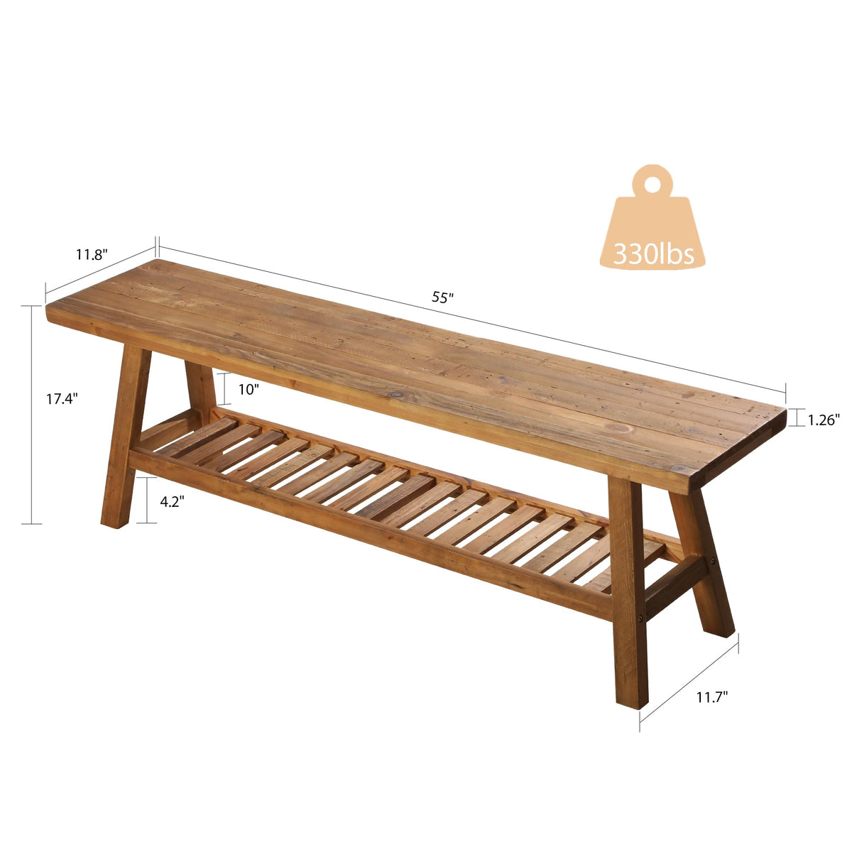 Solid Wood Bench with Storage Shelf P776192