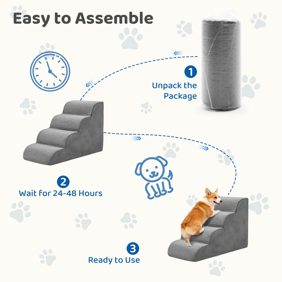 Grey 4-Step Curved Pet Dog Stairs T156