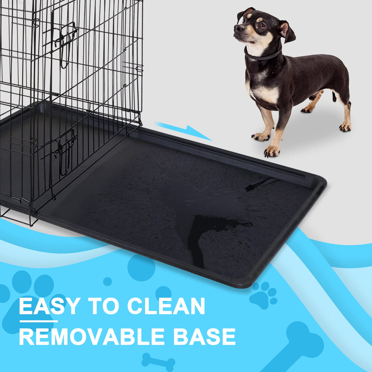42 Inch Folding Metal Dog Crate with Tray and Handle H54299