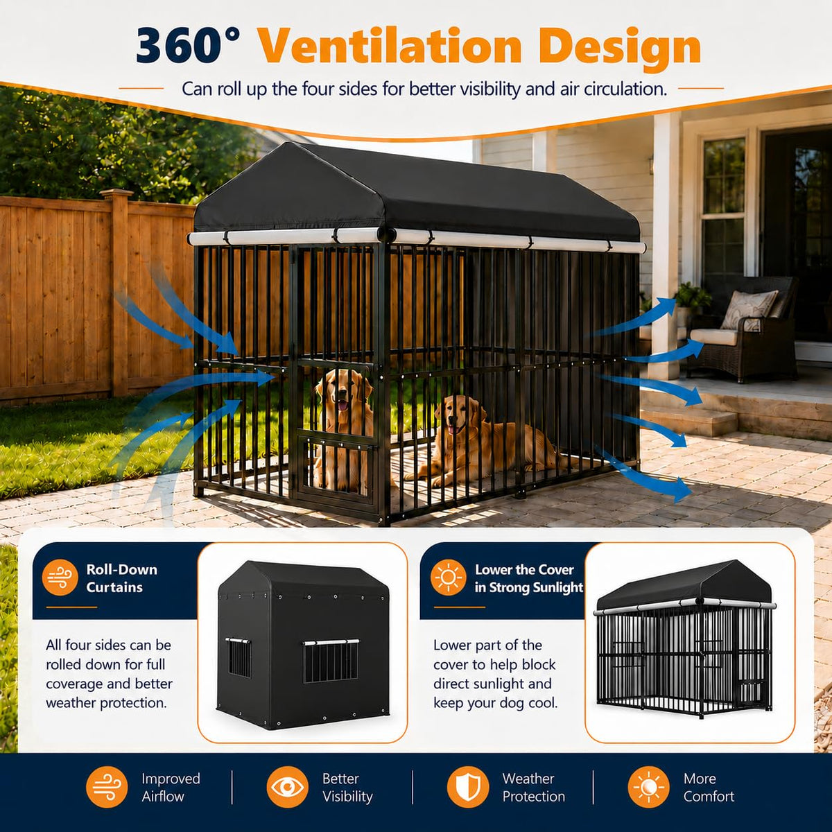 8x4 FT Heavy Duty Outdoor Dog Kennel with Full Cover R2129