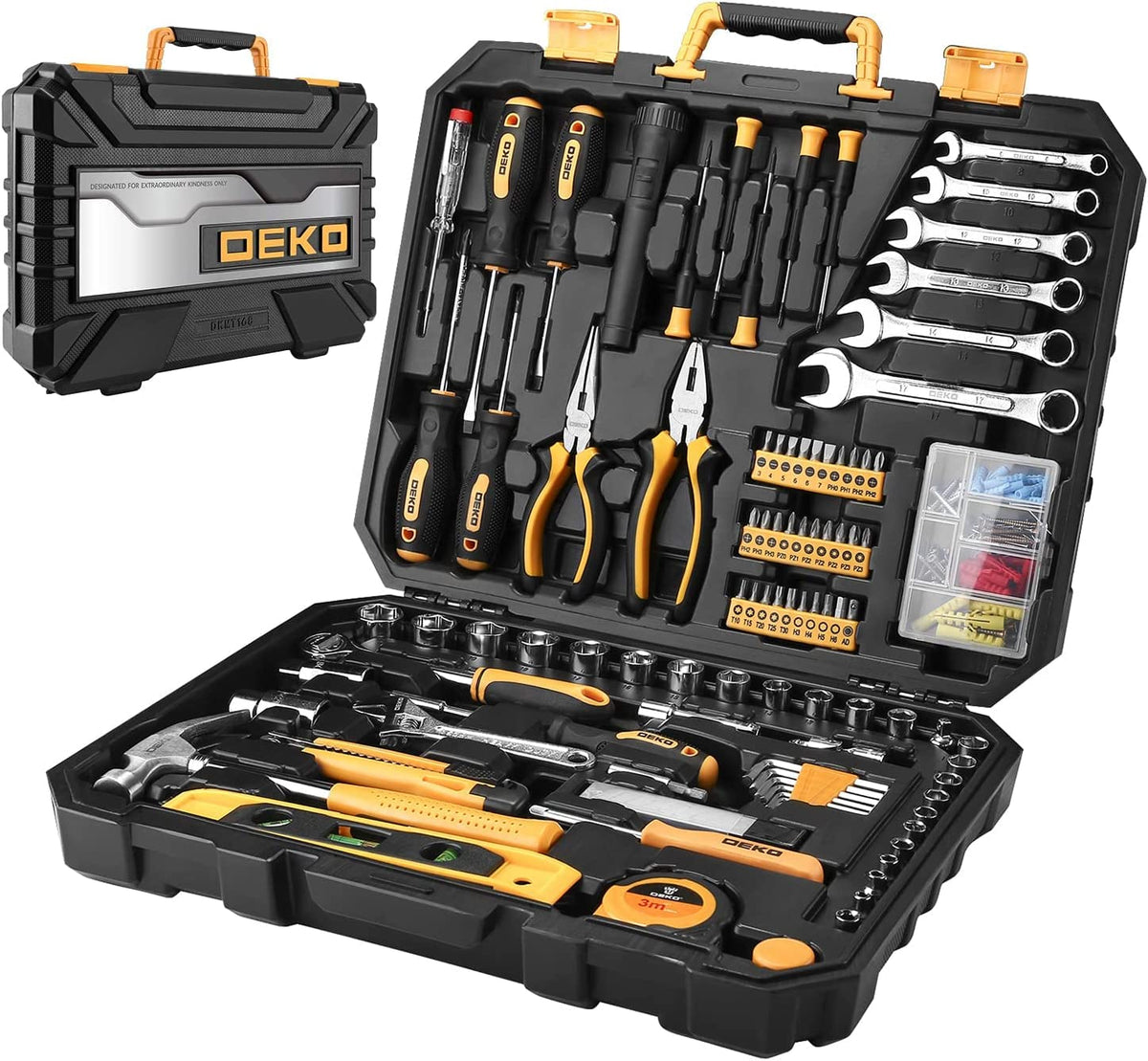 208 Piece General Household Hand Tool Kit with Toolbox Storage Case O4933
