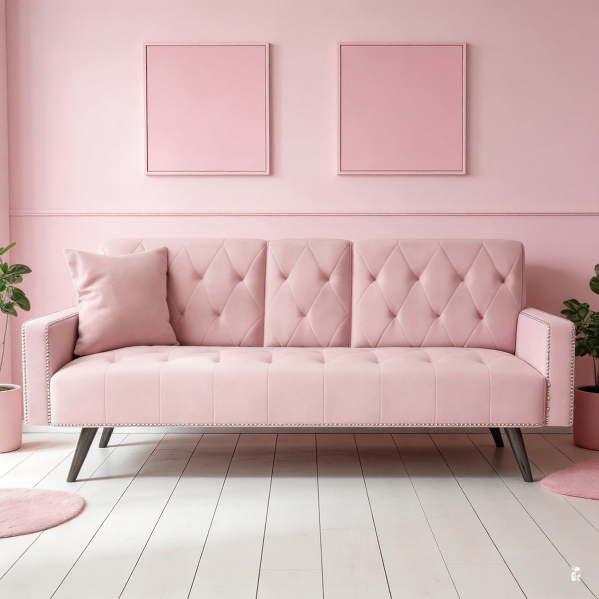 Pink Velvet Futon Sofa Bed Y411344