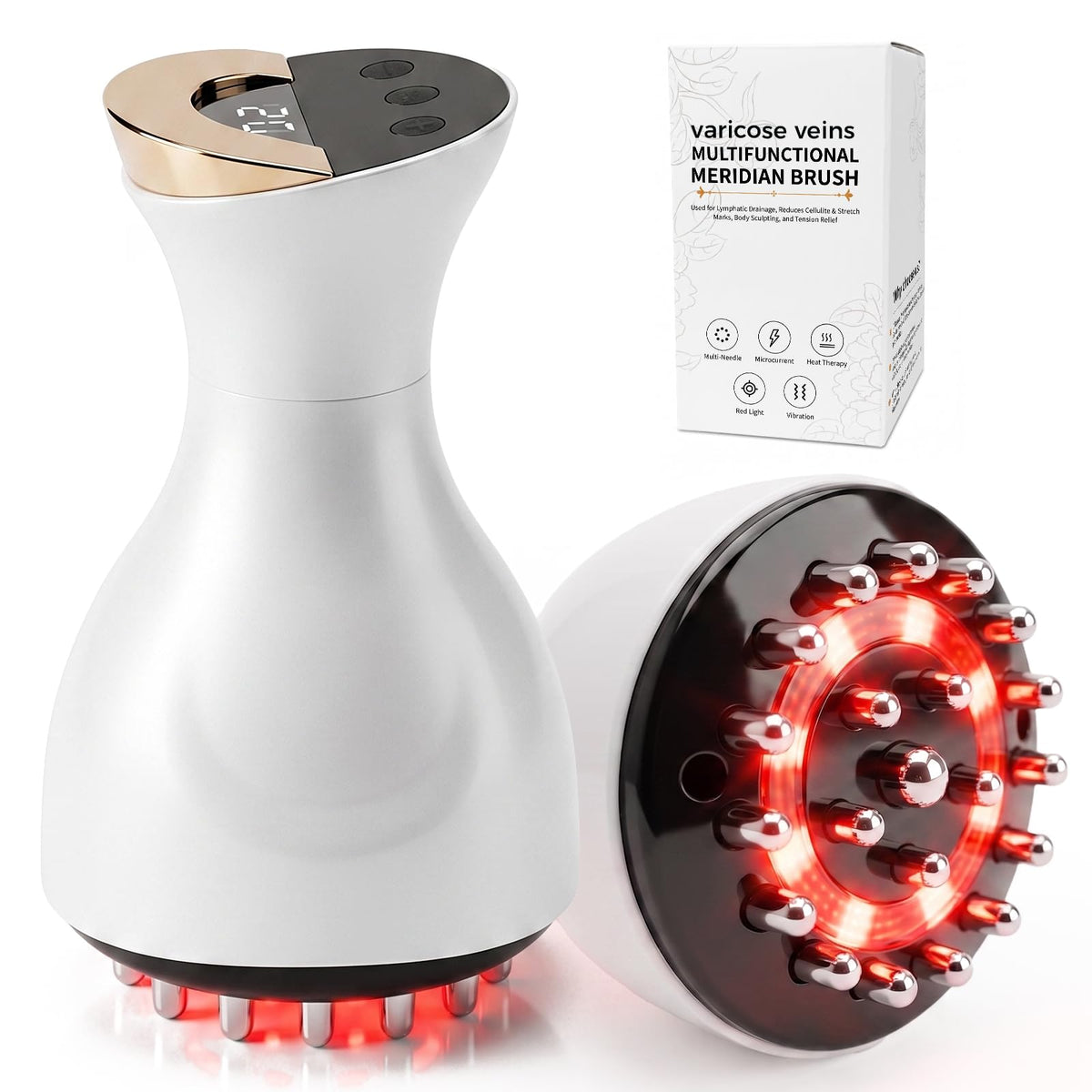 White Calf, Foot & Knee Massager with Heat, Light & Vibration T9402