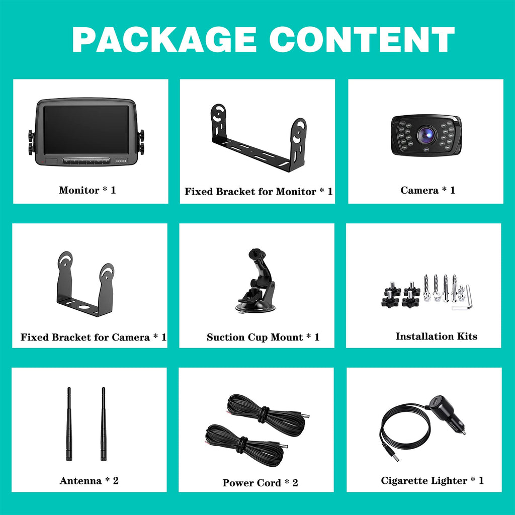 Wireless Backup Camera 7 Inch Monitor Rear View Camera System IP69 Waterproof Night Vision Y347