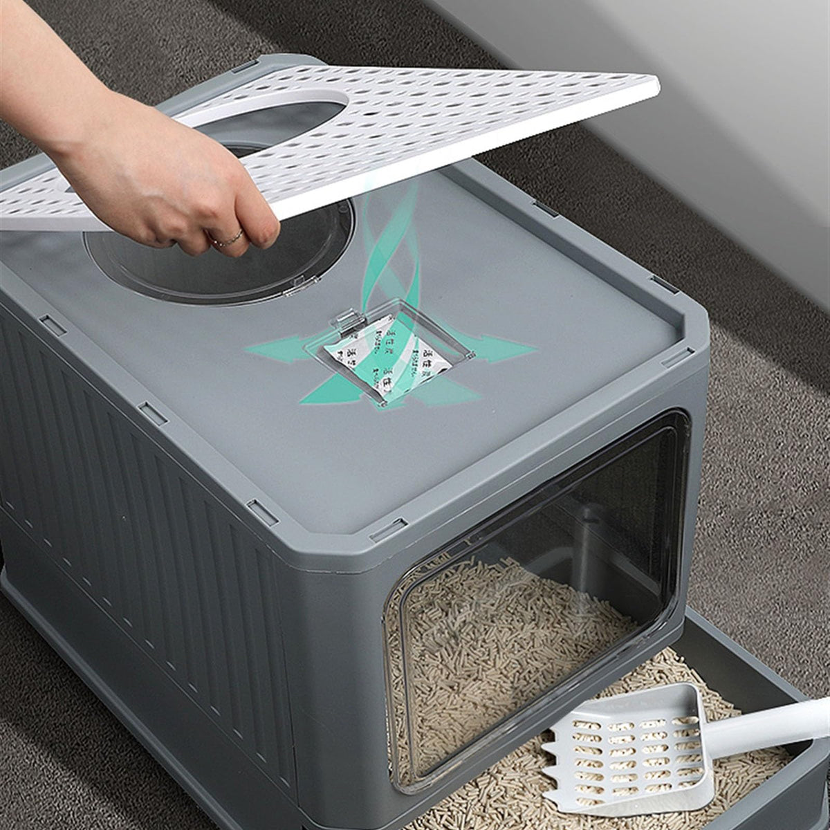 Foldable Enclosed Cat Litter Box with Lid F896