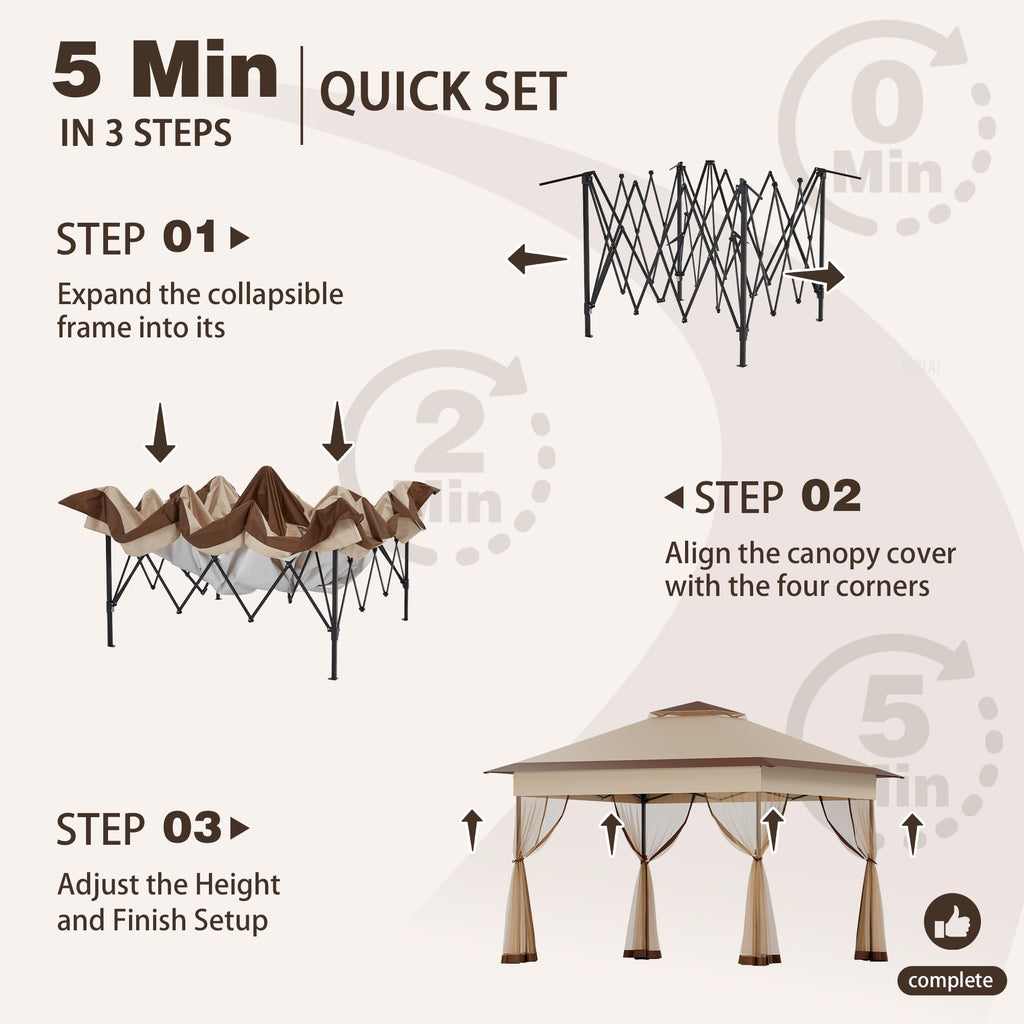 11x11 Pop Up Gazebo with Mosquito Netting R745