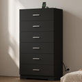 Black 6 Drawer Wood Dresser with Power Outlets W1074