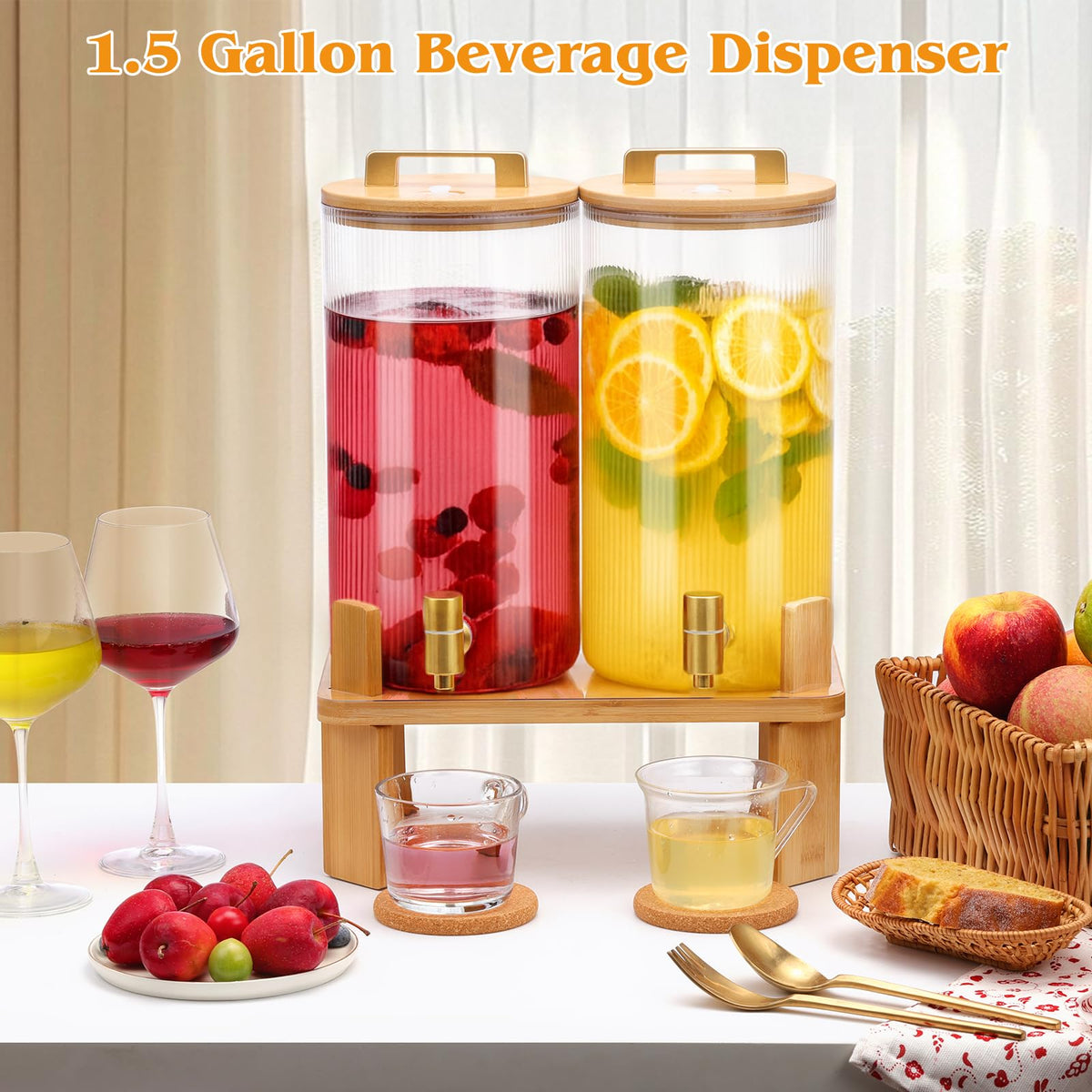 1.5 Gallon Drink Dispensers with Wood Stand U447