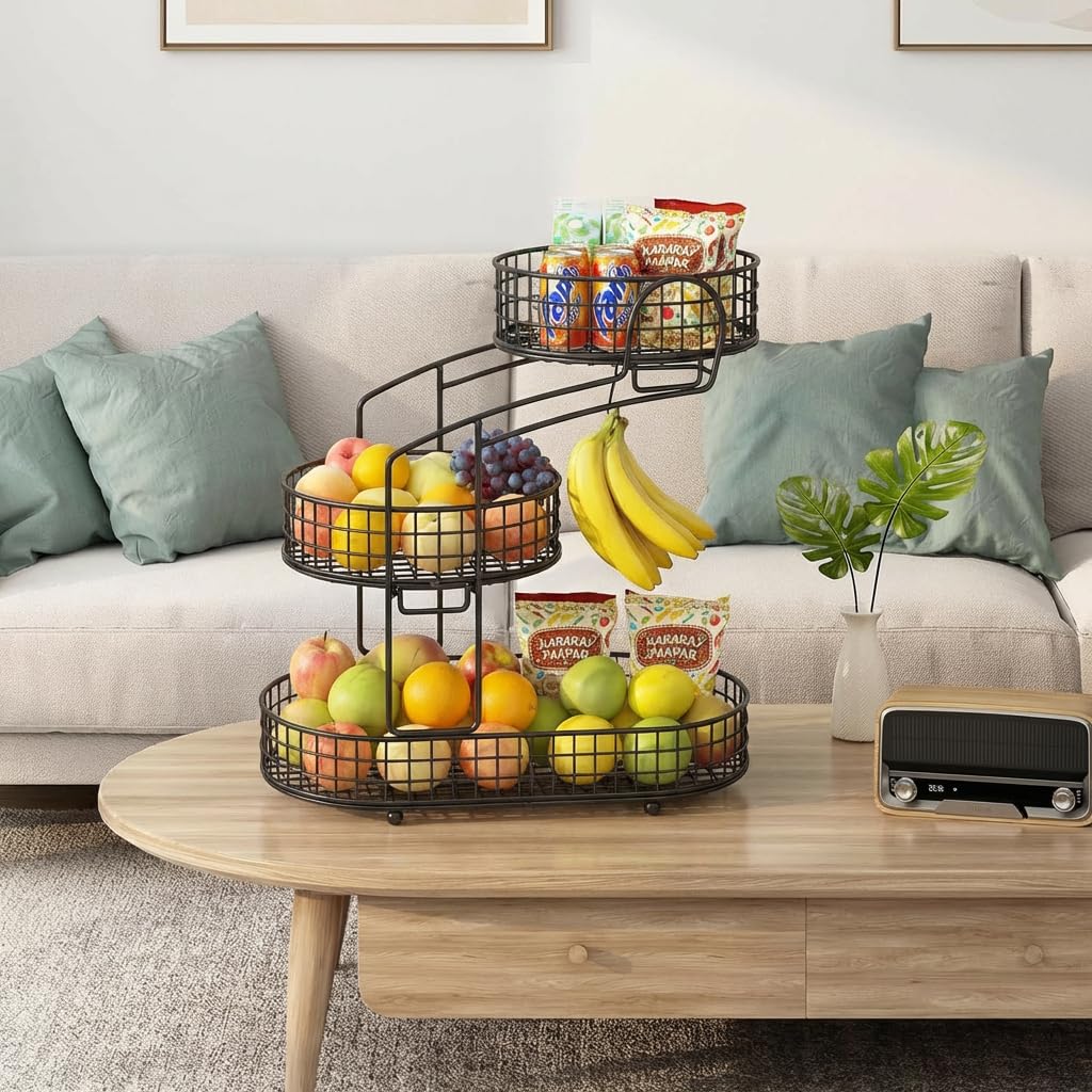 3-Tier Metal Fruit Basket Vegetable Storage Basket A296873
