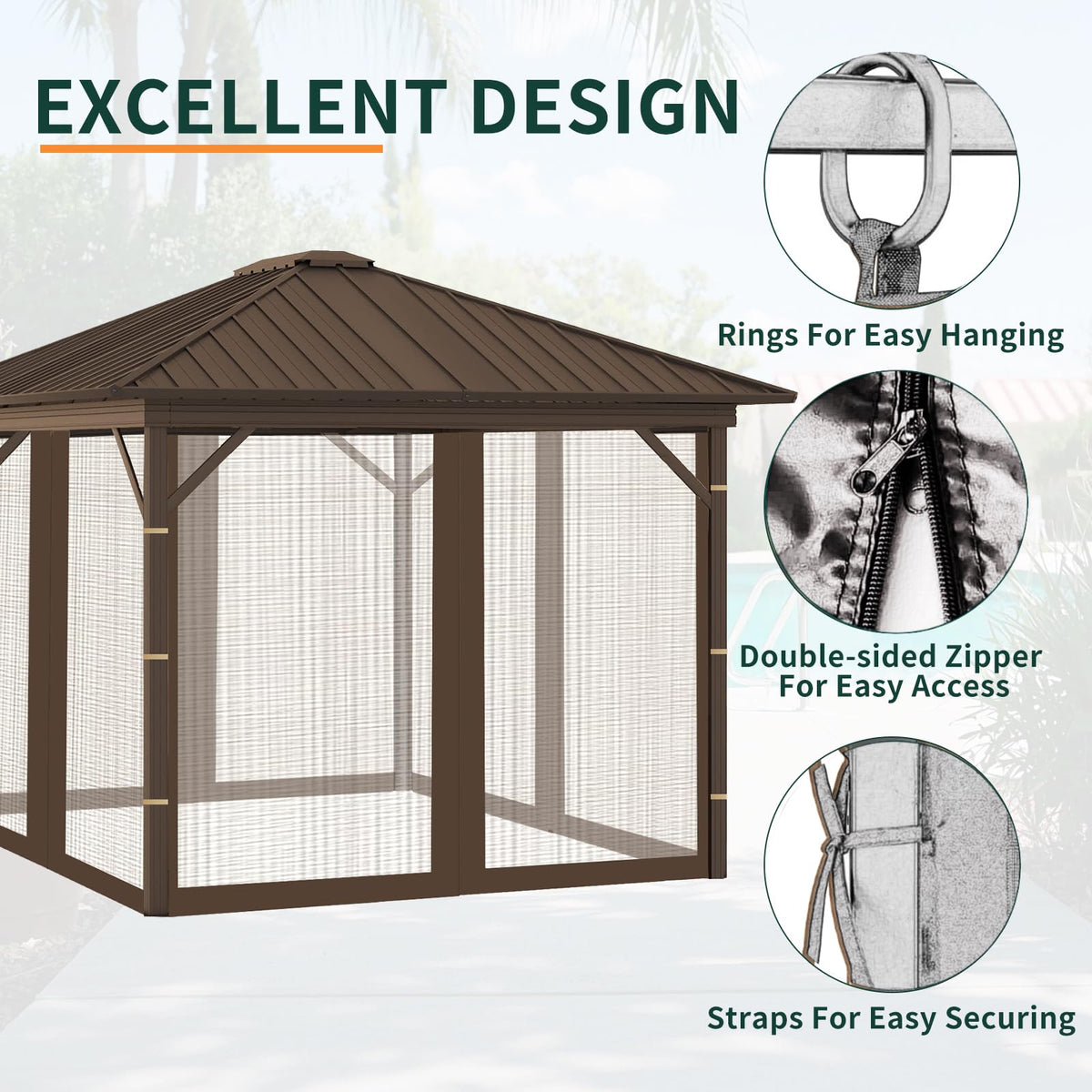 Replacement Gazebo Mosquito Netting 8x8x7 FT Brown V62390