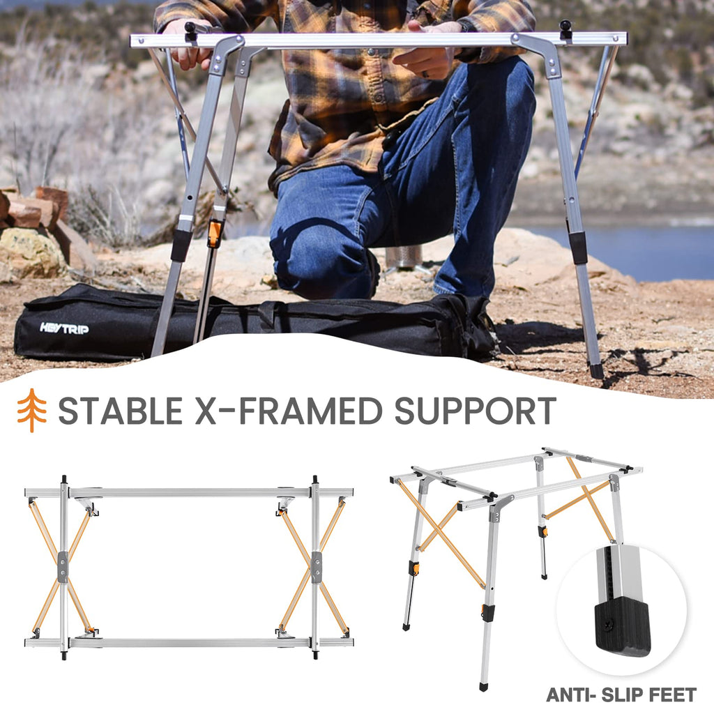 Adjustable Height Folding Camping Table with Storage U587872