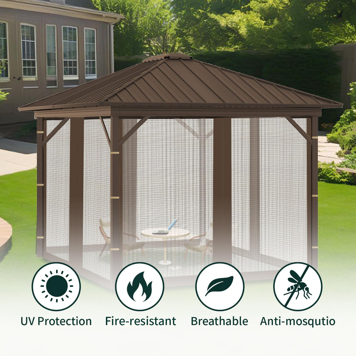 Replacement Gazebo Mosquito Netting 8x8x7 FT Brown V62390