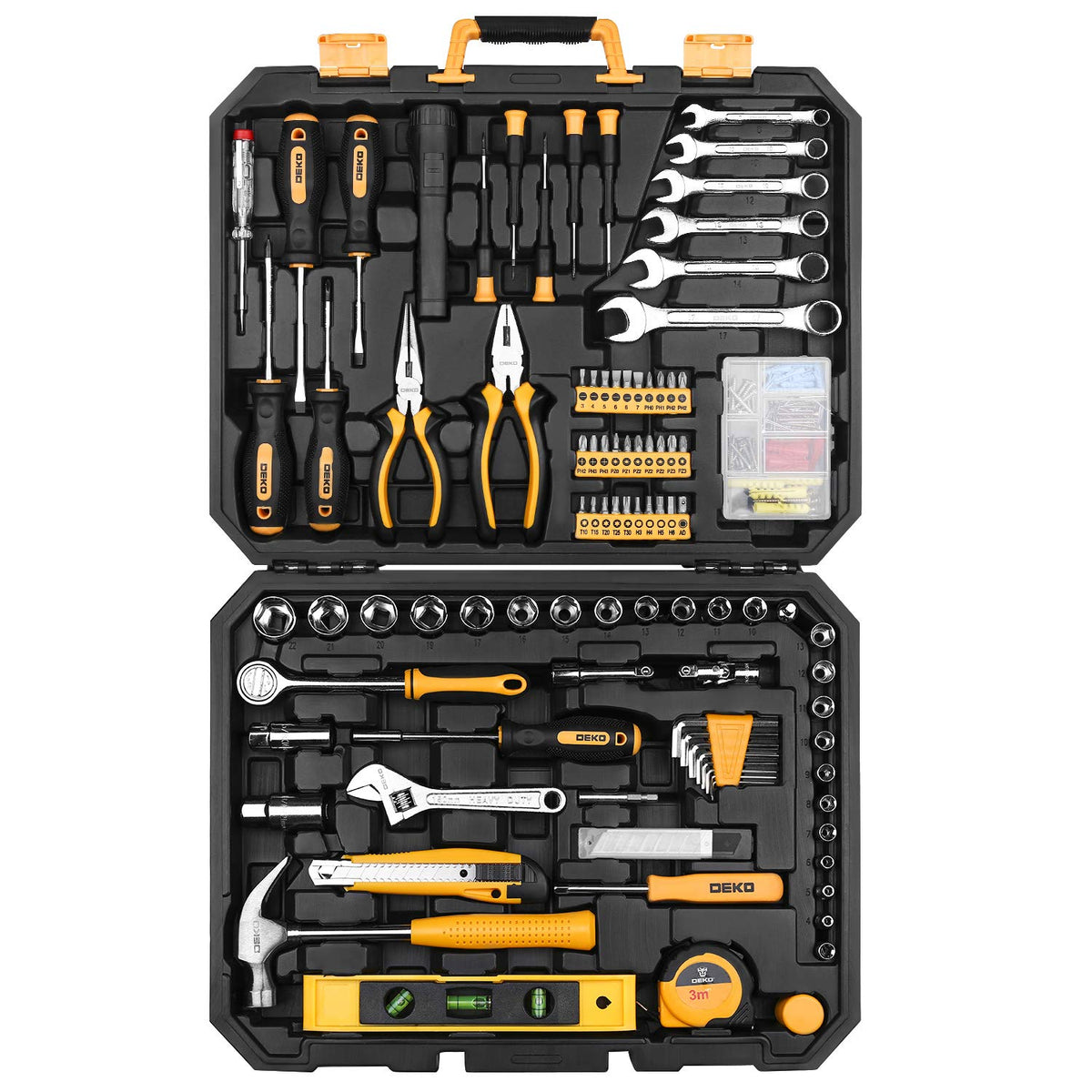 208 Piece General Household Hand Tool Kit with Toolbox Storage Case O4933