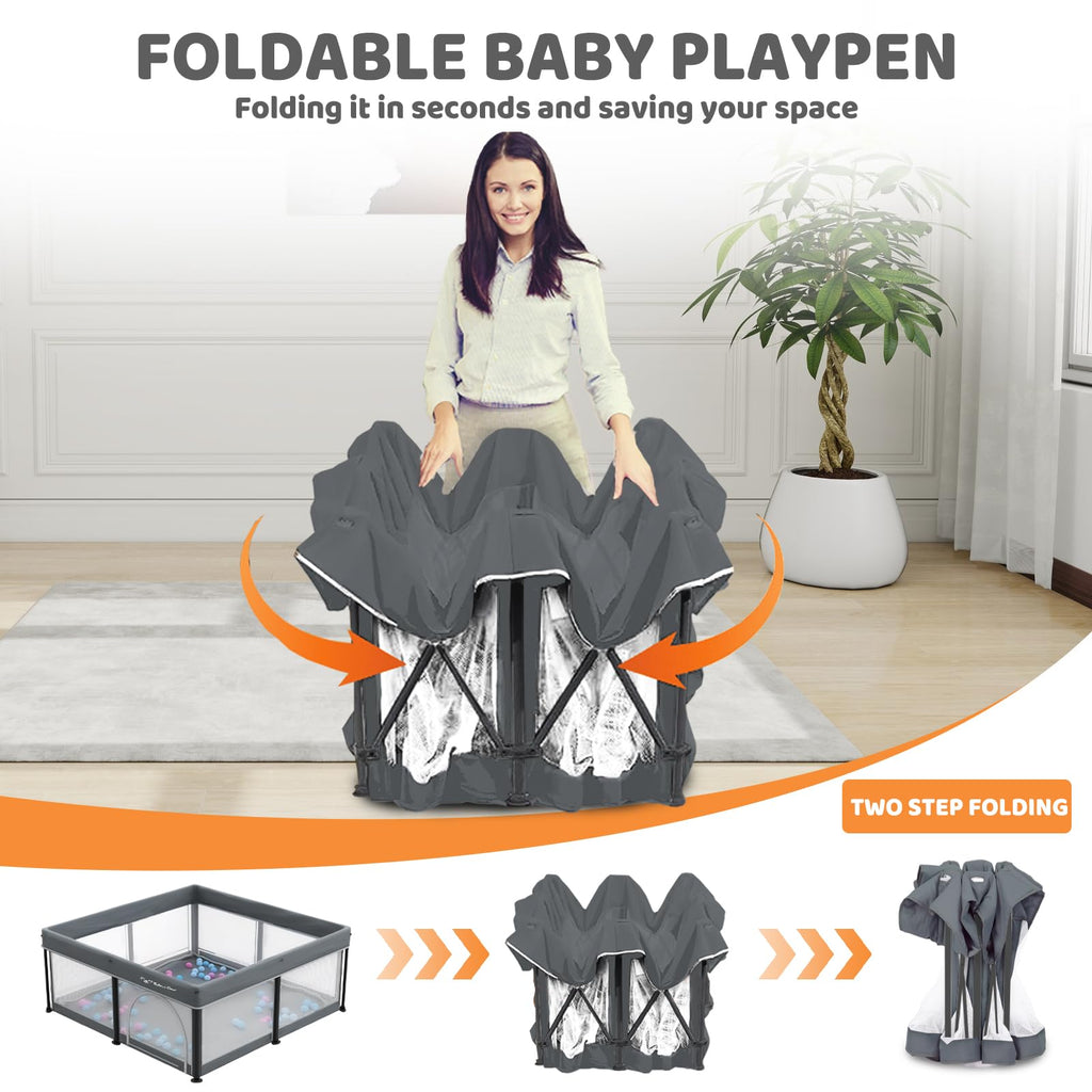 Foldable Baby Play Pen with Mat and Gate E292