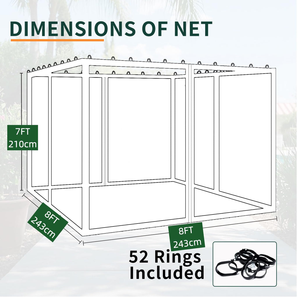 Replacement Gazebo Mosquito Netting 8x8x7 FT Brown V62390