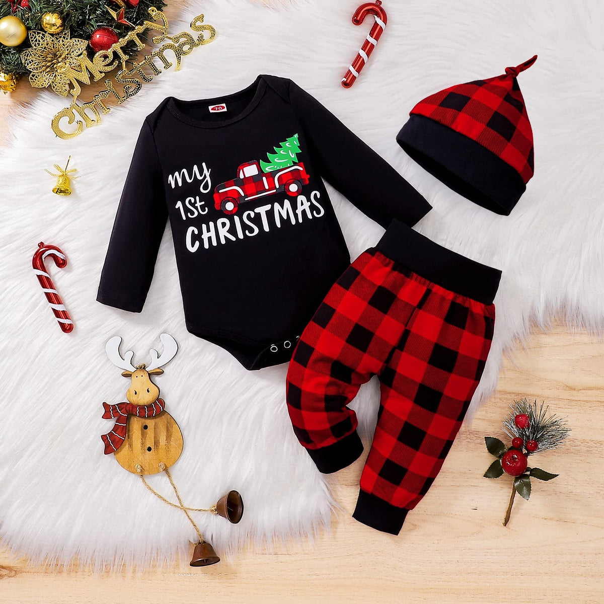 Newborn Baby Boy Christmas Outfit 3Pcs 0-18 Months L2860