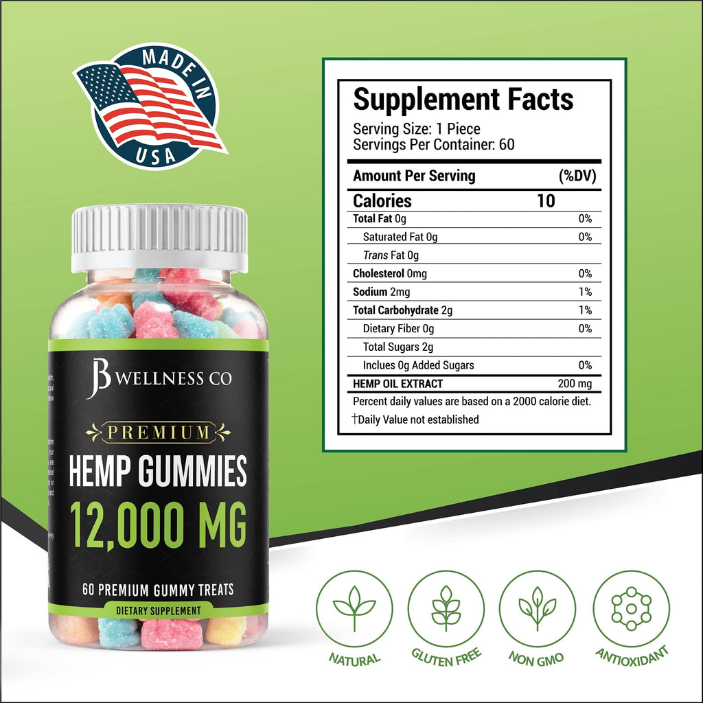 Hemp Gummies 12,000 Vitamins & Omega 3,6,9 120 Count J157