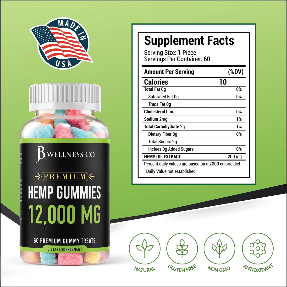 Hemp Gummies 12,000 Vitamins & Omega 3,6,9 120 Count J157