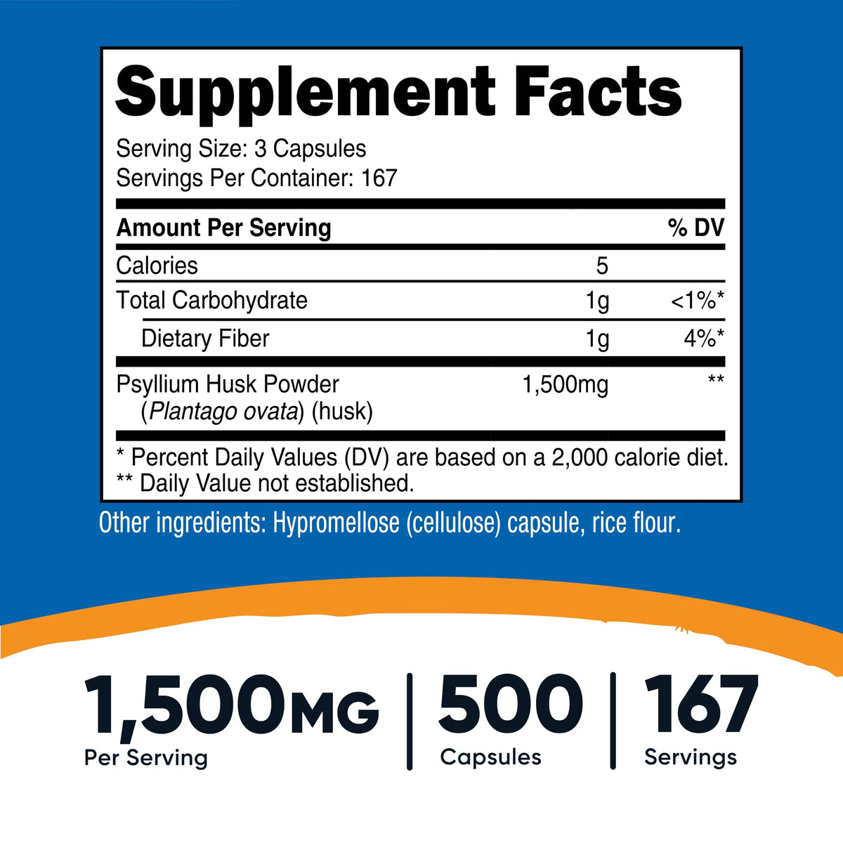 Psyllium Husk 1500mg 500 Capsules Gluten Free X6232
