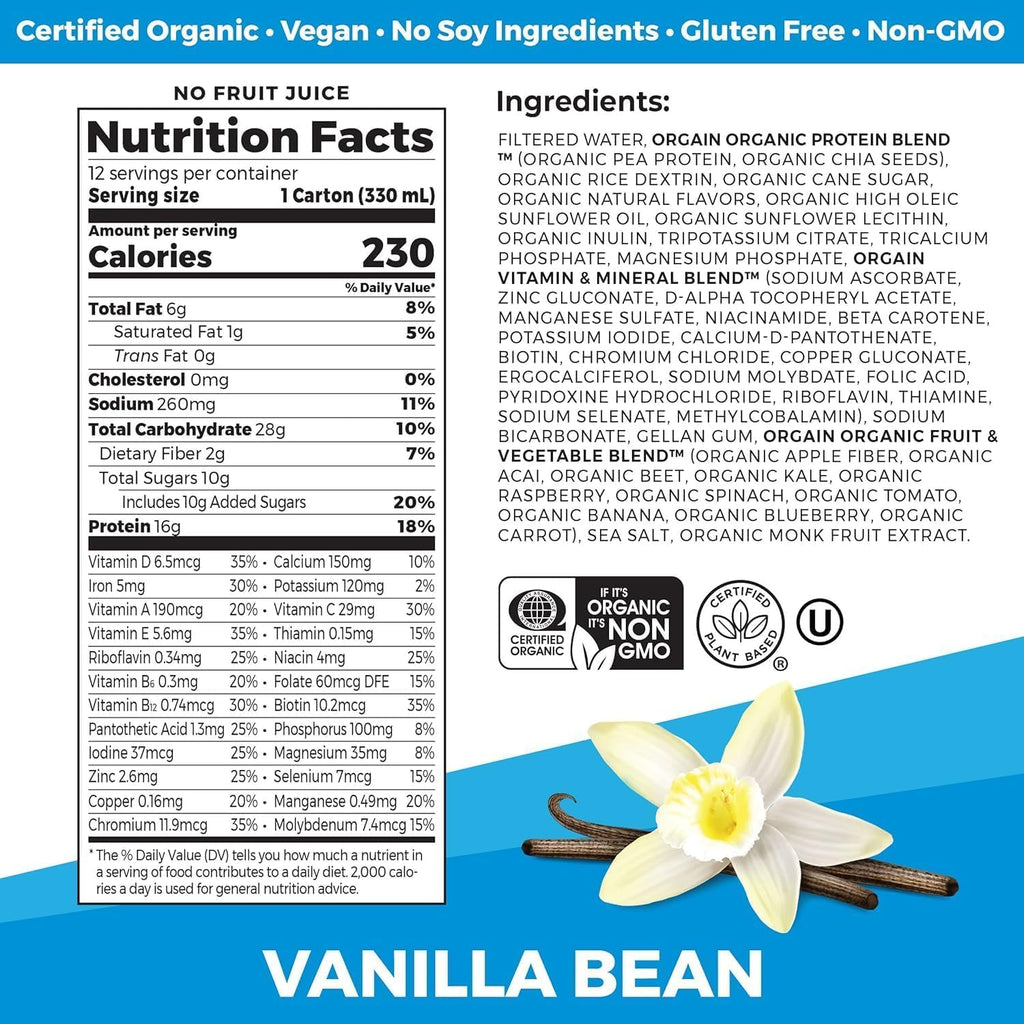 Organic Vegan Protein Shake Smooth Chocolate & Vanilla Bean 16g 11 Fl Oz Z923