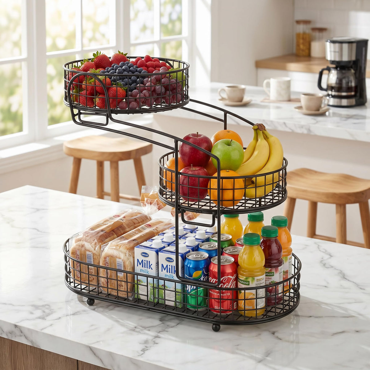 3-Tier Metal Fruit Basket Vegetable Storage Basket A296873
