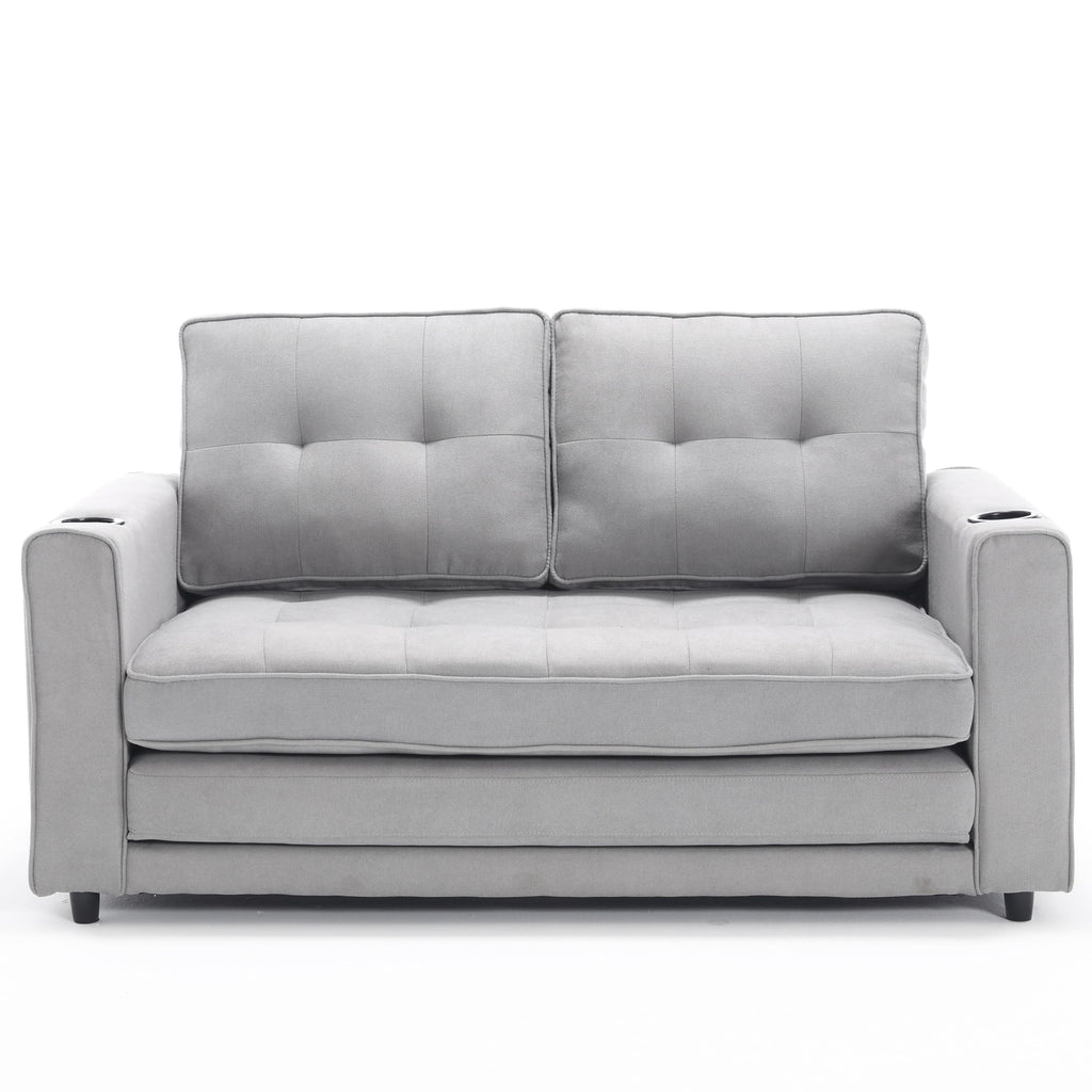 Light Gray Convertible Futon Sofa Bed with Cup Holder O2976