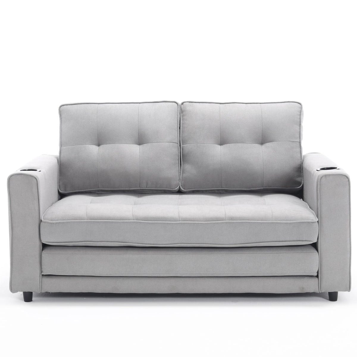 Light Gray Convertible Futon Sofa Bed with Cup Holder O2976