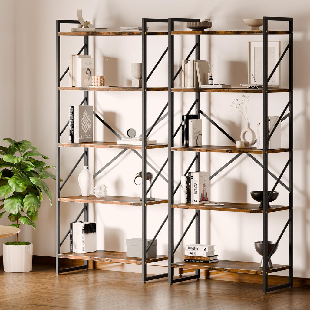 5 Tiers Rustic Brown Bookshelf V73191